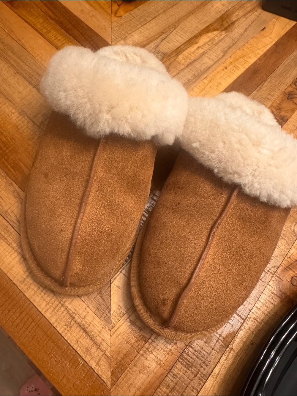 UGG Chestnut Suede Shearling Cuff Slip-On Slippers